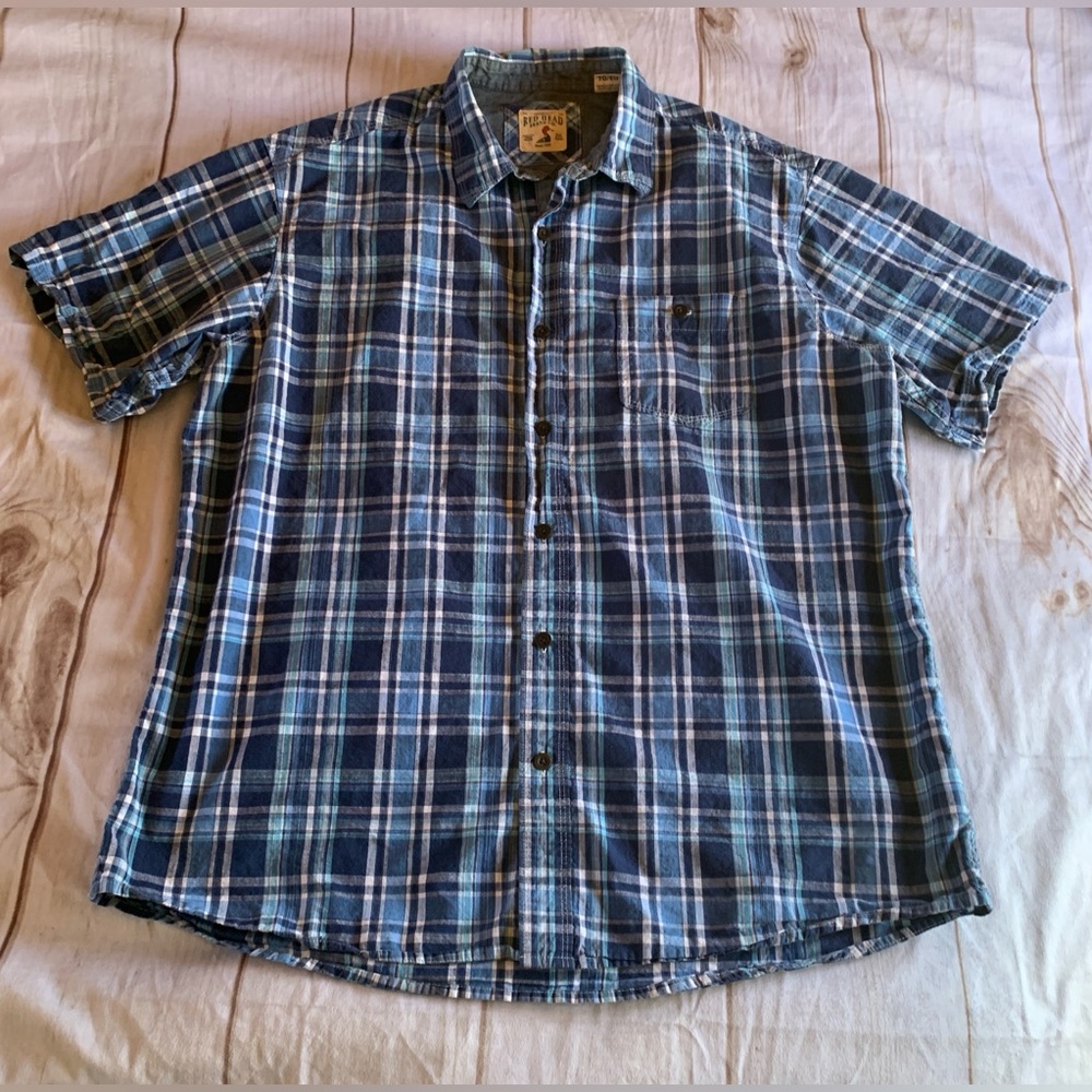 Red Head Navy Plaid Short Sleeve Shirt Size XL